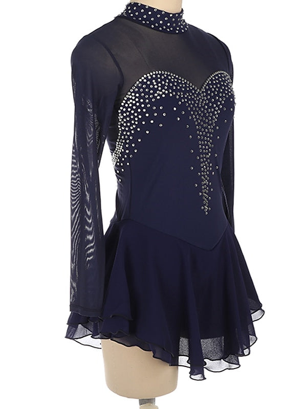 Figure Skating Dress Women's Girls' Ice  Spandex Crystal/Rhinestone Long Sleeve Ice Skating Dress