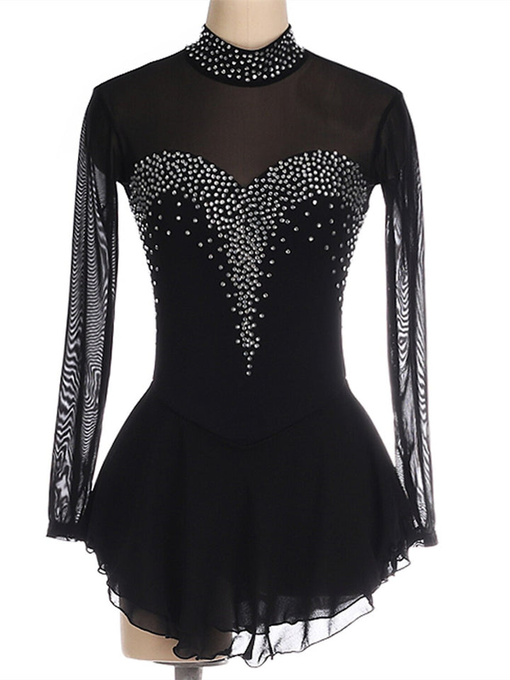 Figure Skating Dress Women's Girls' Ice  Spandex Crystal/Rhinestone Long Sleeve Ice Skating Dress