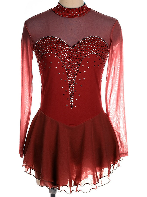 Figure Skating Dress Women's Girls' Ice  Spandex Crystal/Rhinestone Long Sleeve Ice Skating Dress