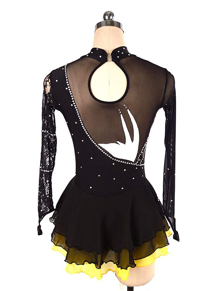 Figure Skating Dress Women's Girls' Dancewear  Black Stretchy Crystal/Rhinestone Long Sleeve Ice Skating Dress