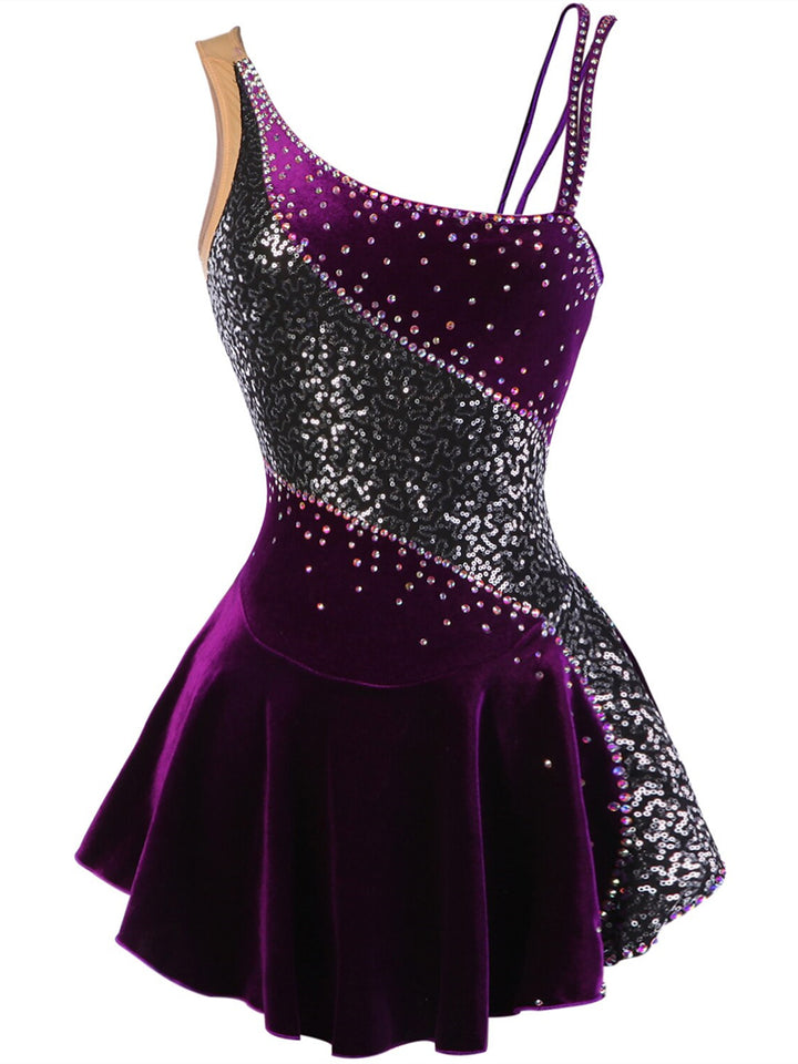 Figure Skating Dress Women's Girls' Dancewear Stretchy Velvet Sleeveless Ice Skating Dress