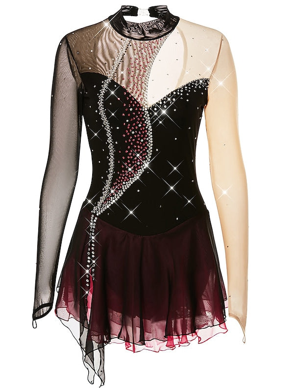 Figure Skating Dress Women's Girls' Dancewear Mesh Spandex Crystal/Rhinestone Skating Dress