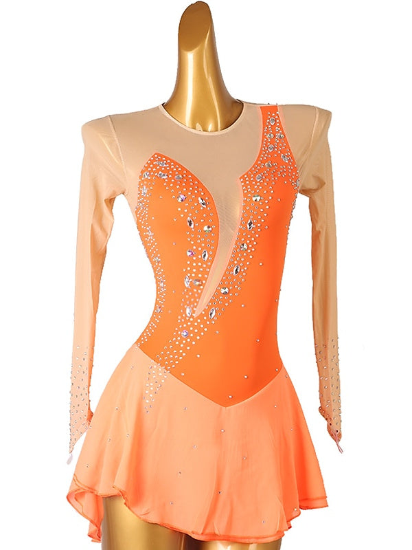 Figure Skating Dress Women's Girls' Ice Dancewear Classic Crystal/Rhinestone Long Sleeve Ice Skating Dress