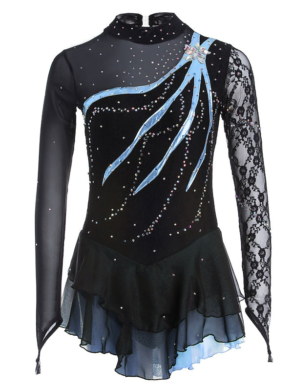 Figure Skating Dress Women's Girls' Ice Dancewear Lace Spandex Long Sleeve Ice Skating Dress