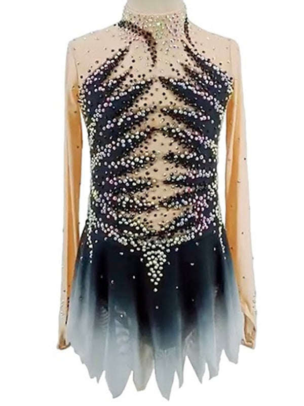 Figure Skating Dress Women's Girls' Ice Mesh Spandex High Elasticity Crystal/Rhinestone Ice Skating Dress