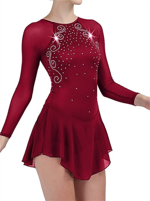 Figure Skating Dress Women's Girls' Dancewear Chinlon Mesh Spandex Classic Crystal Skating Dress