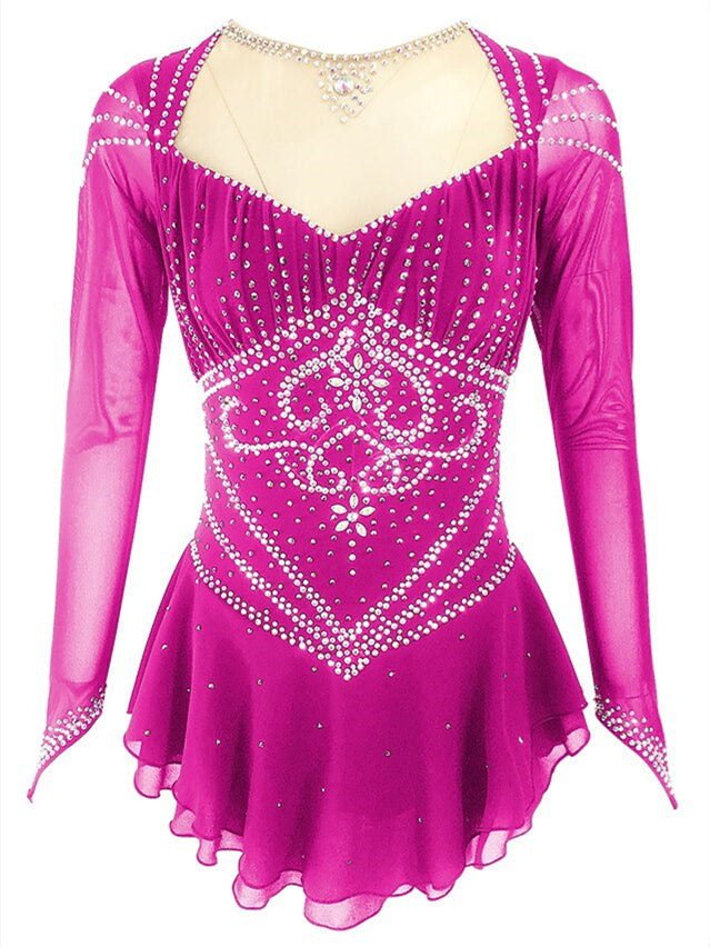 Figure Skating Dress Women's Girls'  Dancewear Spandex Stretch Yarn  Solid Colored Classic Crystal/Rhinestone Skating Dress