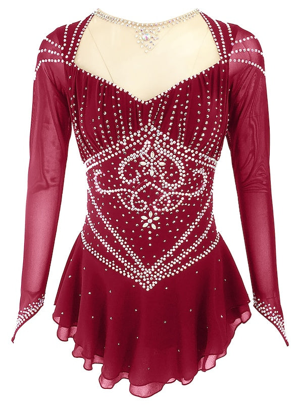 Figure Skating Dress Women's Girls'  Dancewear Spandex Stretch Yarn  Solid Colored Classic Crystal/Rhinestone Skating Dress