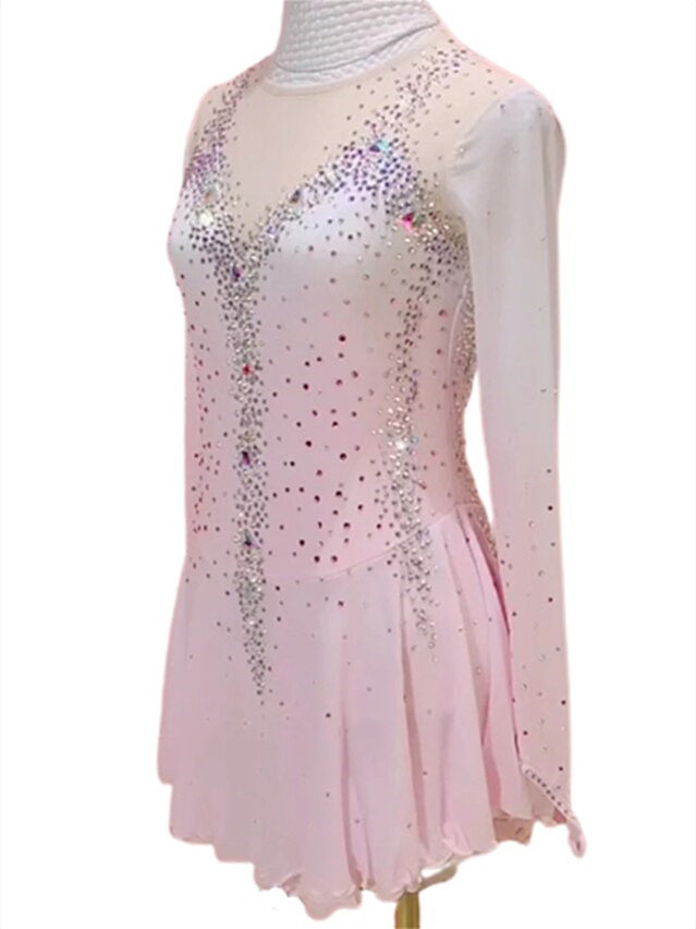 Figure Skating Dress Women's Girls' Ice Dancewear Mesh Spandex High Elasticity  Long Sleeve Ice Skating Dress