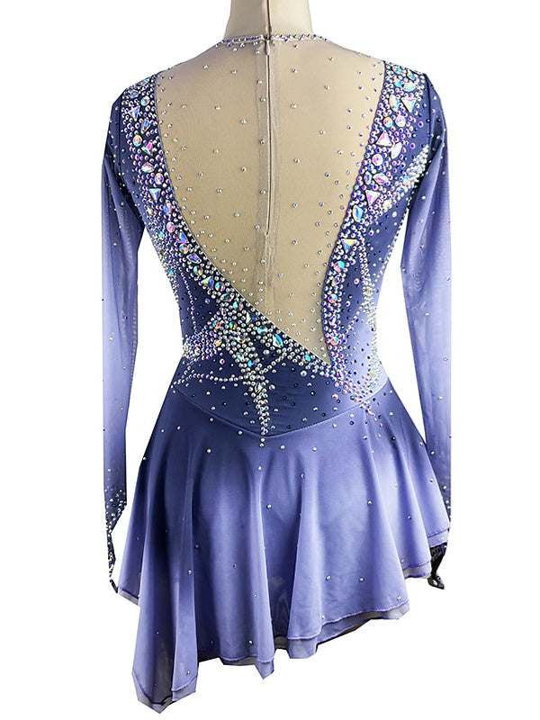 Figure Skating Dress Women's Girls' Ice High Elasticity Mesh Spandex Patchwork Crystal/Rhinestone Ice Skating Dress