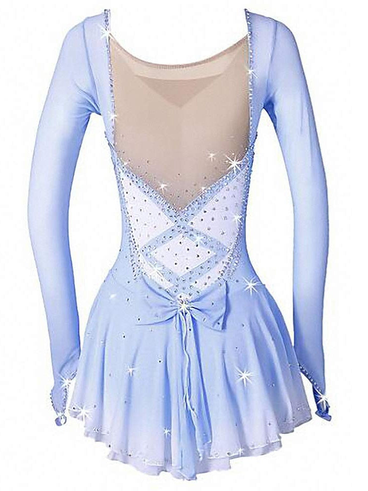 Figure Skating Dress Women's Girls' Ice Dancewear Stretchy Crystal/Rhinestone Long Sleeve Ice Skating Dress