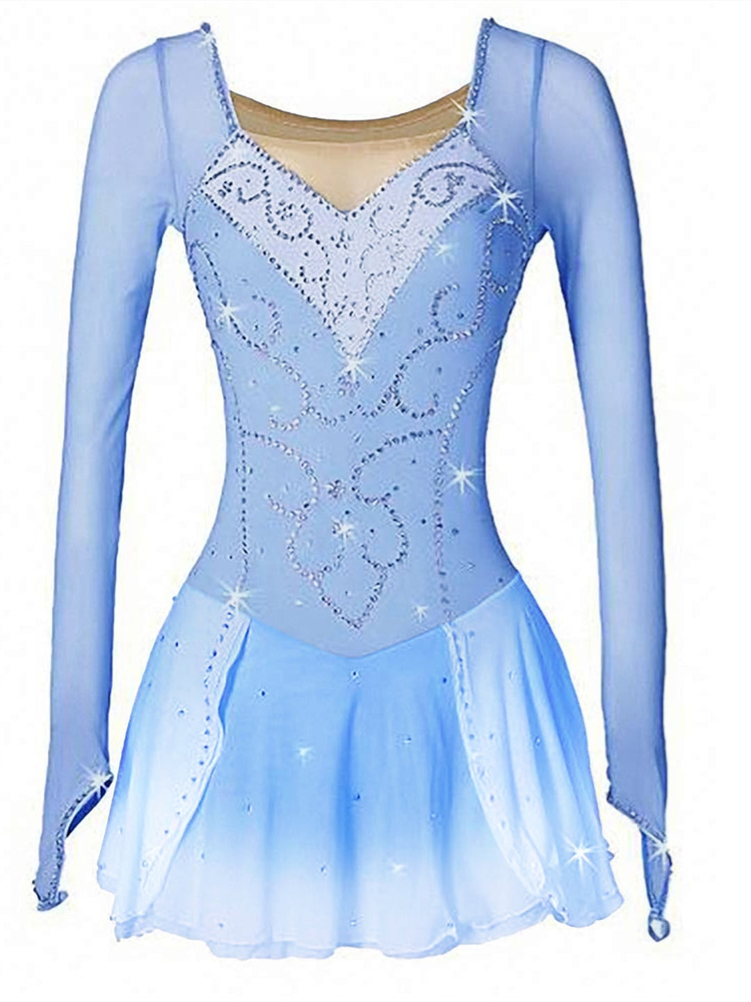 Figure Skating Dress Women's Girls' Ice Dancewear Stretchy Crystal/Rhinestone Long Sleeve Ice Skating Dress