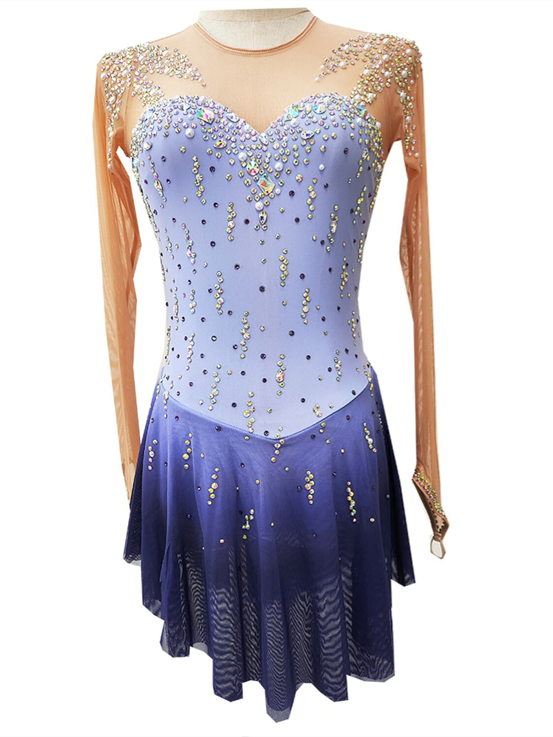 Figure Skating Dress Women's Girls' Dancewear Thumbhole High Elasticity Crystal/Rhinestone Long Sleeve Ice Skating Dress