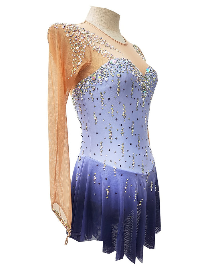 Figure Skating Dress Women's Girls' Dancewear Thumbhole High Elasticity Crystal/Rhinestone Long Sleeve Ice Skating Dress