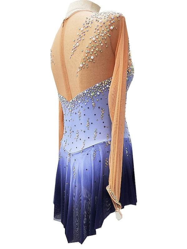 Figure Skating Dress Women's Girls' Dancewear Thumbhole High Elasticity Crystal/Rhinestone Long Sleeve Ice Skating Dress