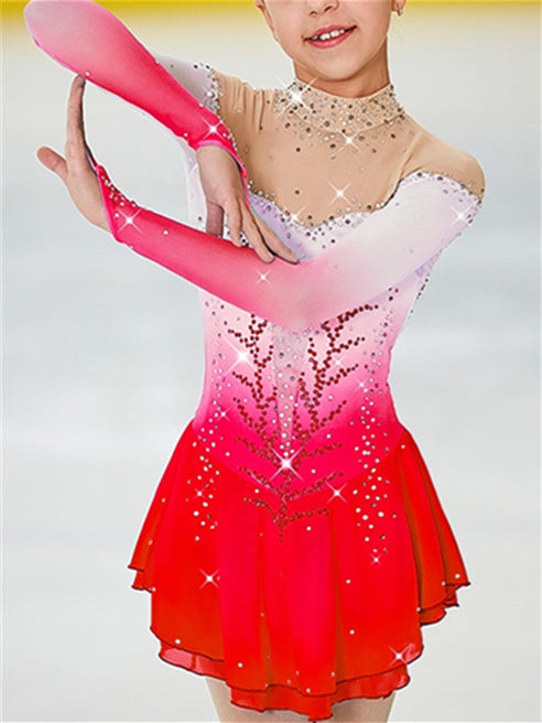 Figure Skating Dress Women's Dancewear Girls' Open Back Halo Dyeing Mesh Spandex High Elasticity Rhinestone Ice Skating Dress