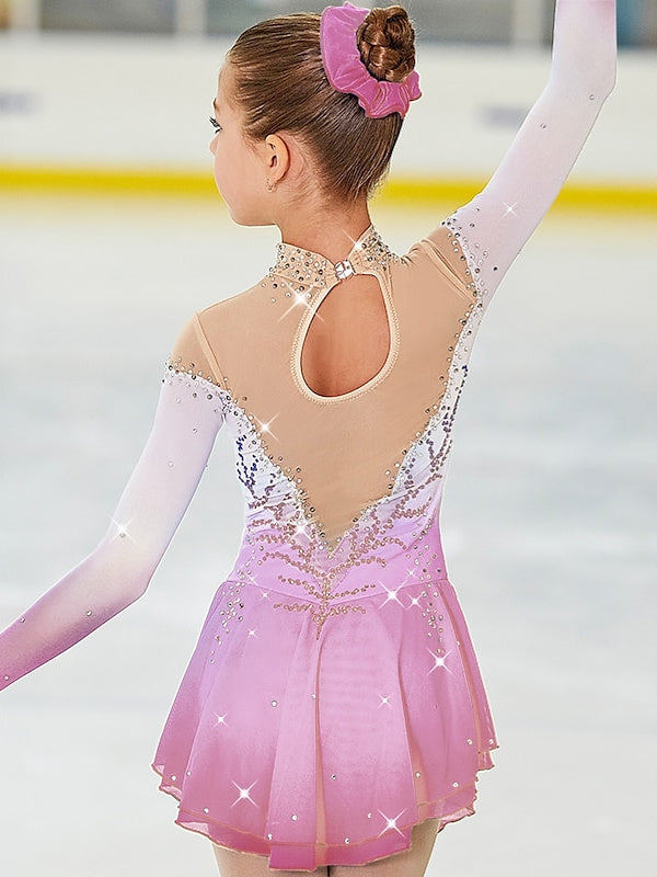 Figure Skating Dress Women's Dancewear Girls' Open Back Halo Dyeing Mesh Spandex High Elasticity Rhinestone Ice Skating Dress