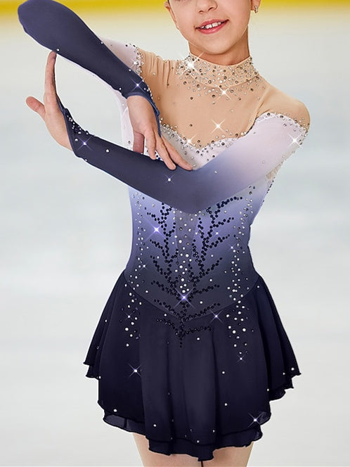 Figure Skating Dress Women's Dancewear Girls' Open Back Halo Dyeing Mesh Spandex High Elasticity Rhinestone Ice Skating Dress