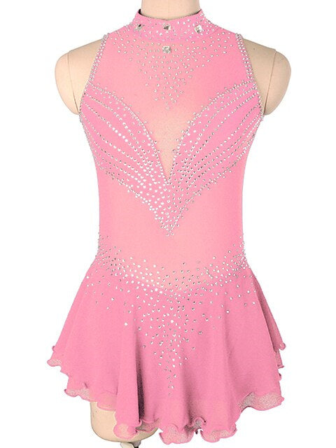 Figure Skating Dress Women's Girls' Crystal/Rhinestone Spandex High Elasticity Sleeveless Ice Skating Dress