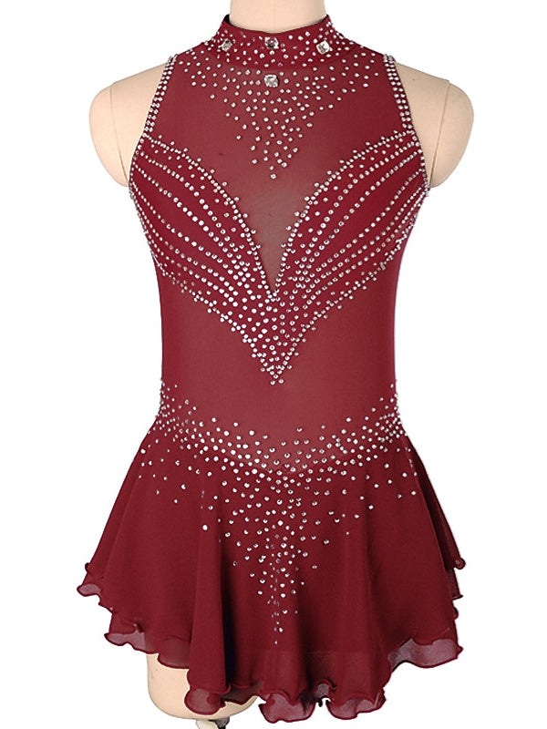 Figure Skating Dress Women's Girls' Crystal/Rhinestone Spandex High Elasticity Sleeveless Ice Skating Dress