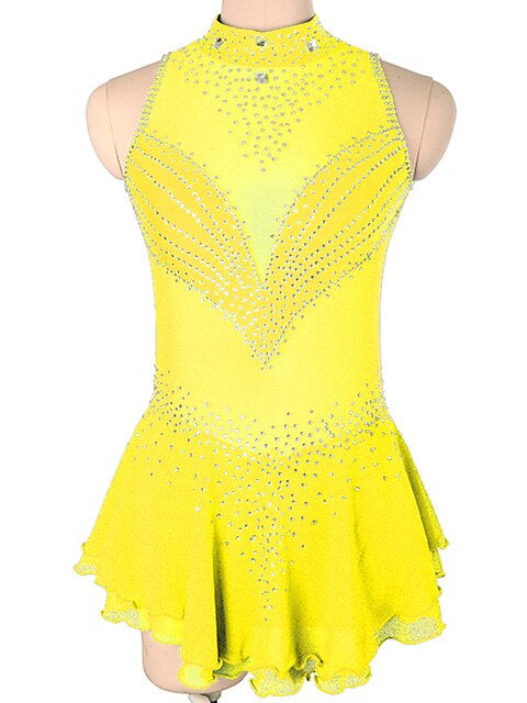 Figure Skating Dress Women's Girls' Crystal/Rhinestone Spandex High Elasticity Sleeveless Ice Skating Dress