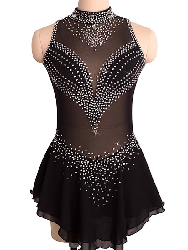 Figure Skating Dress Women's Girls' Crystal/Rhinestone Spandex High Elasticity Sleeveless Ice Skating Dress