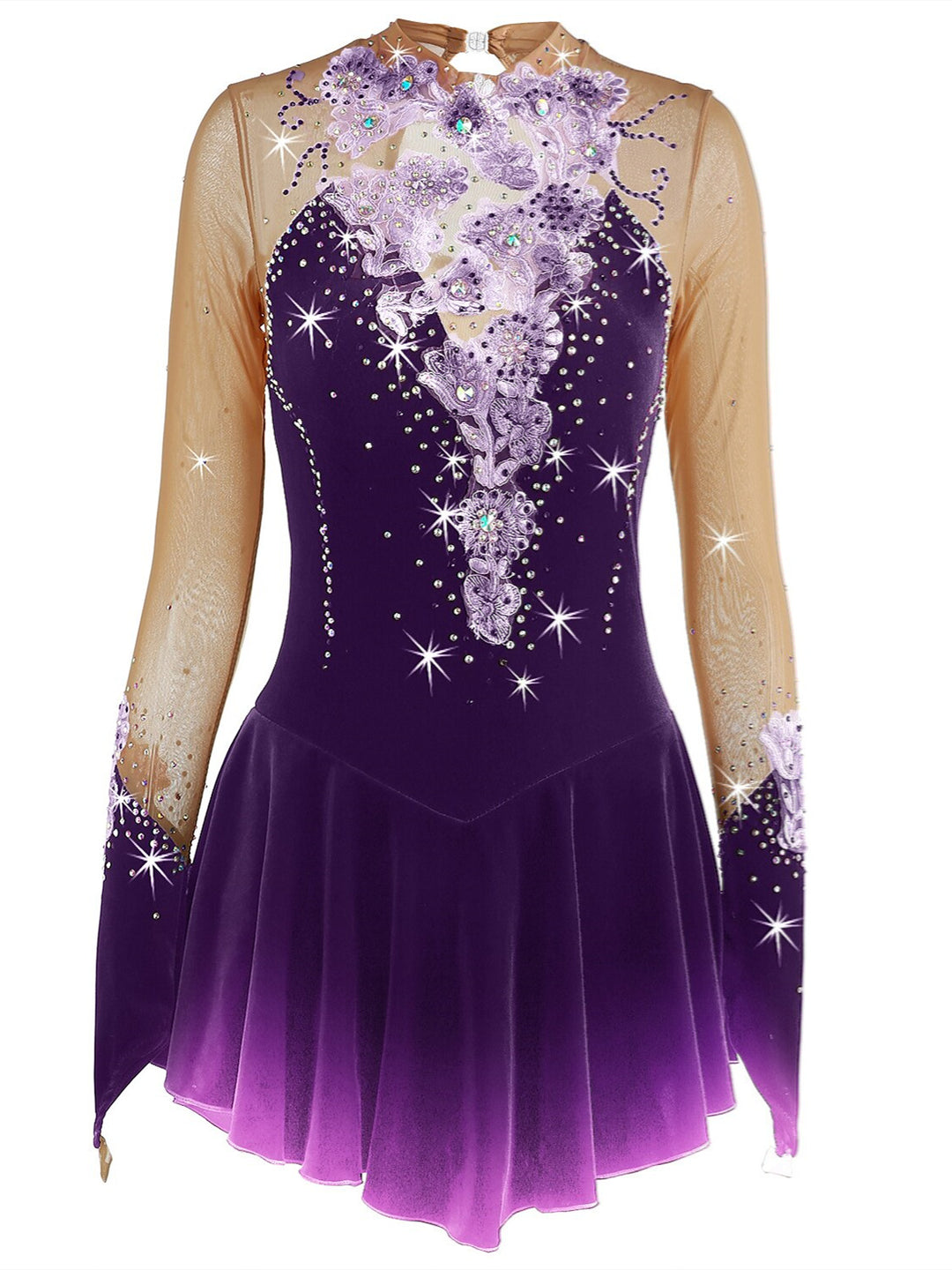 Figure Skating Dress Women's Girls' Dancewear Spandex High Elasticity Rhinestone Long Sleeve Ice Skating Dress