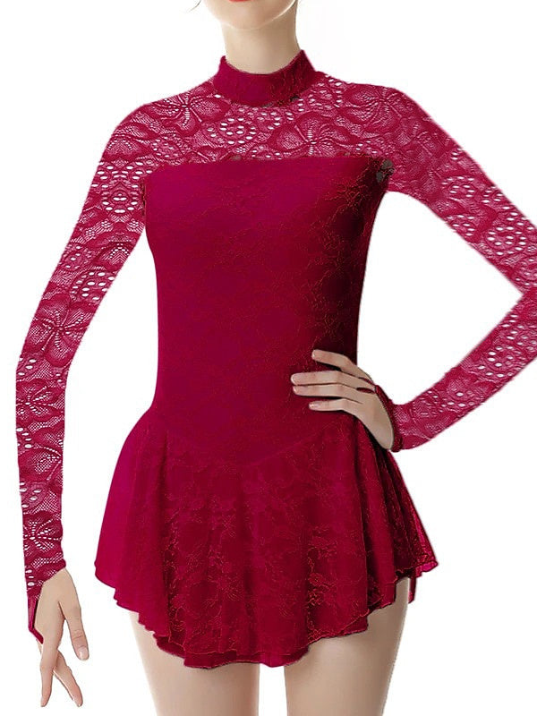 Figure Skating Dress Women's Girls' Dancewear Spandex High Elasticity Fashion Long Sleeve Skating Dress