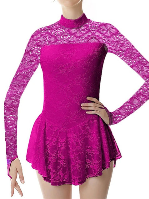 Figure Skating Dress Women's Girls' Dancewear Spandex High Elasticity Fashion Long Sleeve Skating Dress