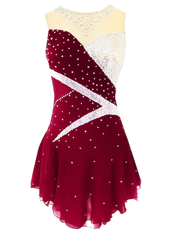 Figure Skating Dress Women's Girls' Dancewear Spandex Micro-elastic Classic Crystal/Rhinestone Sleeveless Ice Skating Dress