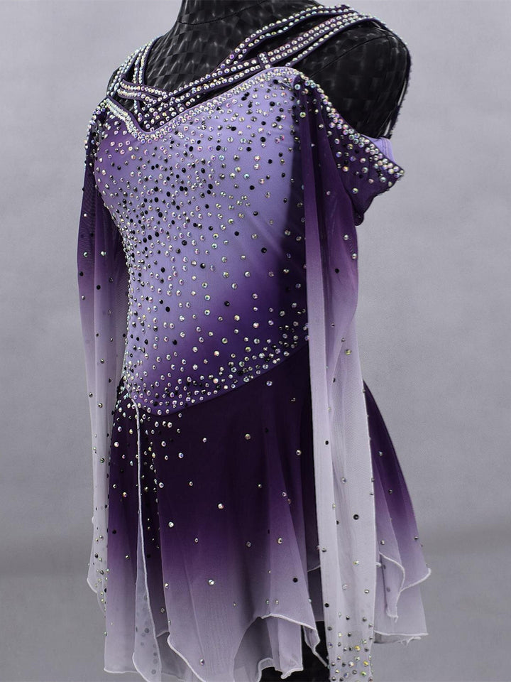 Figure Skating Dress Women's Girls' Ice Dancewear Mesh Spandex High Elasticity Gradient Color Crystal/Rhinestone Skating Dress