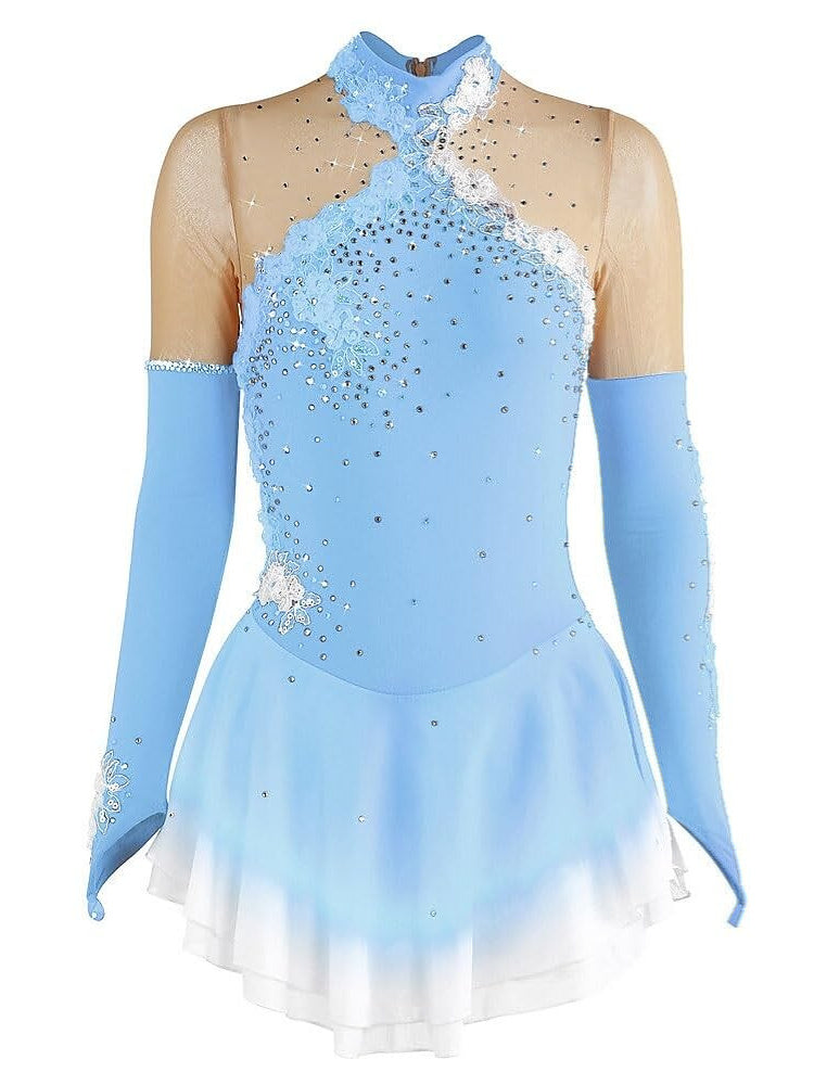 Figure Skating Dress Women's Girls' Ice Dancewear Stretchy  Crystal/Rhinestone Long Sleeve Ice Skating Dress