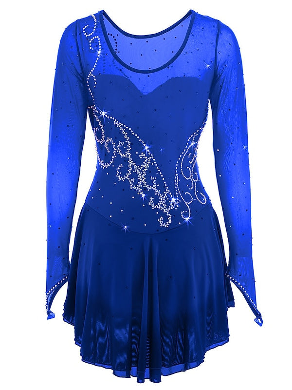 Figure Skating Dress Women's Girls' Rhinestone Halo Dyeing Mesh Spandex High Elasticity  Ice Skating Dress