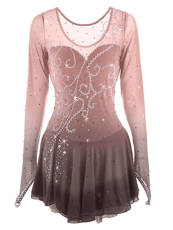 Figure Skating Dress Women's Girls' Rhinestone Halo Dyeing Mesh Spandex High Elasticity  Ice Skating Dress