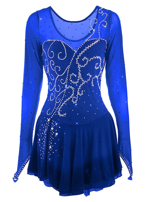 Figure Skating Dress Women's Girls' Rhinestone Halo Dyeing Mesh Spandex High Elasticity  Ice Skating Dress