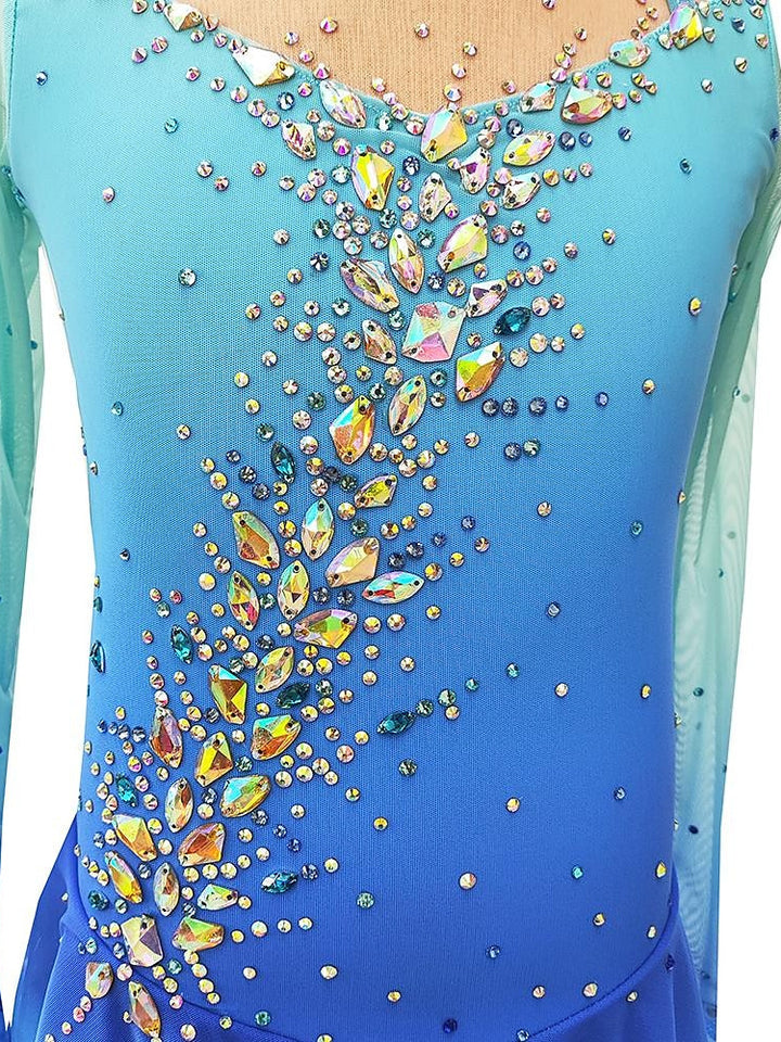 Figure Skating Dress Women's Girls' Dancewear Halo Dyeing High Elasticity Crystal/Rhinestone Long Sleeve Ice Skating Dress