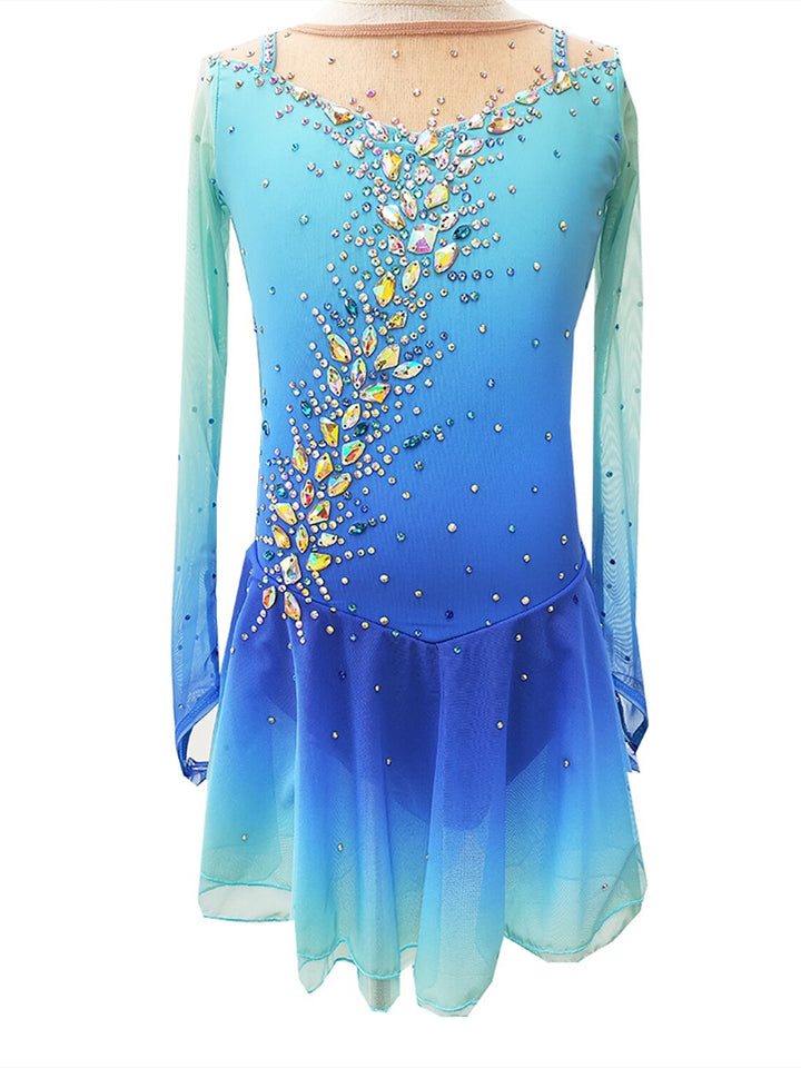 Figure Skating Dress Women's Girls' Dancewear Halo Dyeing High Elasticity Crystal/Rhinestone Long Sleeve Ice Skating Dress