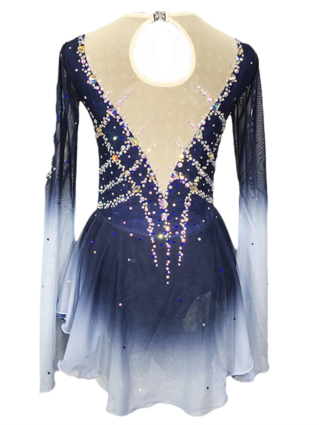 Figure Skating Dress Women's Girls Patchwork Open Back Mesh Spandex Stretchy Crystal/Rhinestone Long Sleeve Ice Skating Dress