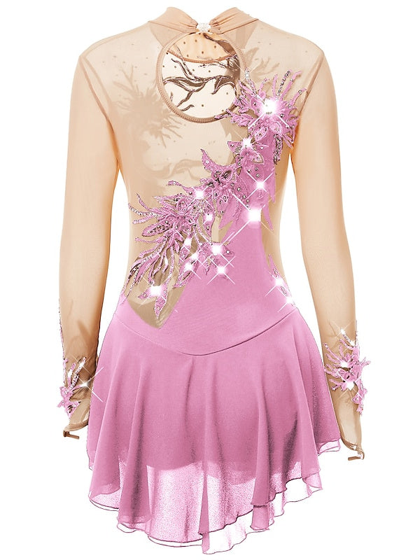 Figure Skating Dress Women's Girls' Spandex High Elasticity Ice Skating Winter Sports Figure Ice Skating Dress Yan pink