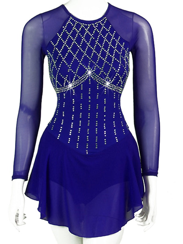 Figure Skating Dress Women's Girls' Patchwork Mesh Spandex High Elasticity  Handmade Crystal Ice Skating Dress