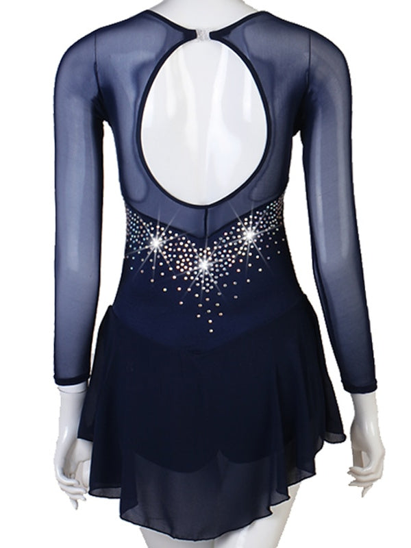 Figure Skating Dress Women's Girls' Patchwork Mesh Spandex High Elasticity  Handmade Crystal Ice Skating Dress