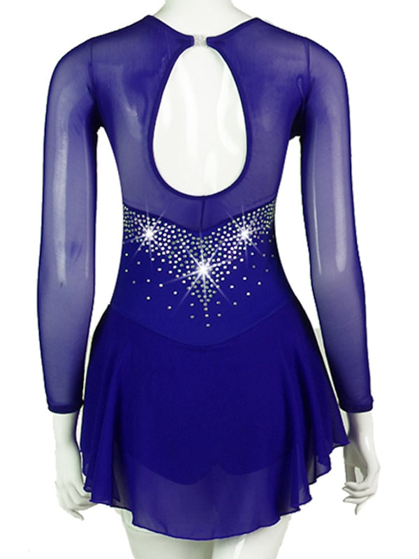 Figure Skating Dress Women's Girls' Patchwork Mesh Spandex High Elasticity  Handmade Crystal Ice Skating Dress