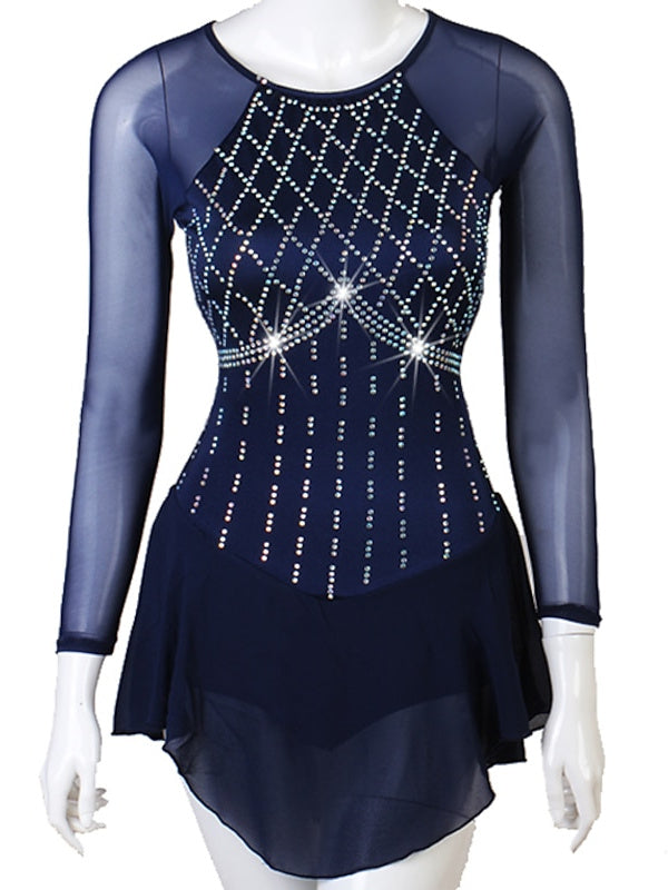 Figure Skating Dress Women's Girls' Patchwork Mesh Spandex High Elasticity  Handmade Crystal Ice Skating Dress