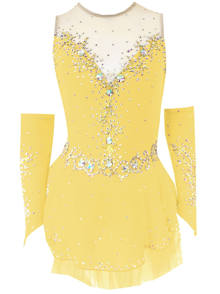 Figure Skating Dress Women's Girls' Dancewear Open Back Mesh Spandex Crystal/Rhinestone Ice Skating Dress