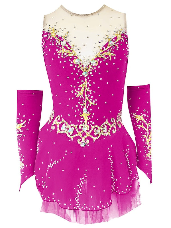 Figure Skating Dress Women's Girls' Dancewear Open Back Mesh Spandex Crystal/Rhinestone Ice Skating Dress