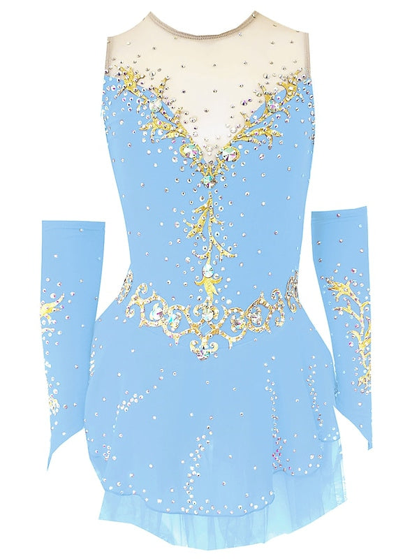 Figure Skating Dress Women's Girls' Dancewear Open Back Mesh Spandex Crystal/Rhinestone Ice Skating Dress