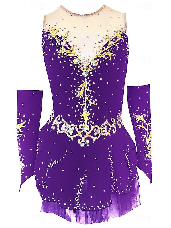 Figure Skating Dress Women's Girls' Dancewear Open Back Mesh Spandex Crystal/Rhinestone Ice Skating Dress