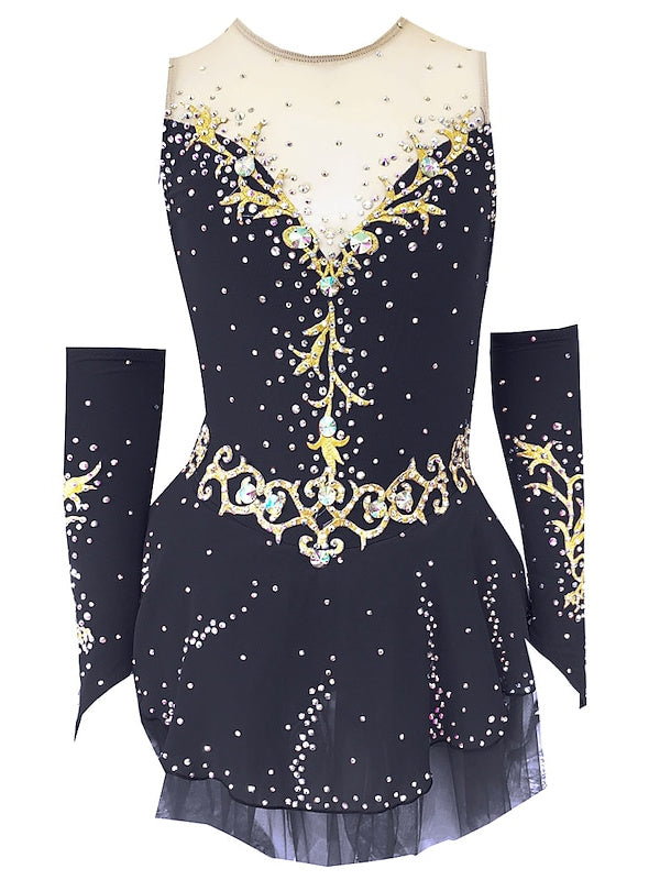 Figure Skating Dress Women's Girls' Dancewear Open Back Mesh Spandex Crystal/Rhinestone Ice Skating Dress