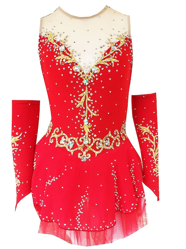 Figure Skating Dress Women's Girls' Dancewear Open Back Mesh Spandex Crystal/Rhinestone Ice Skating Dress