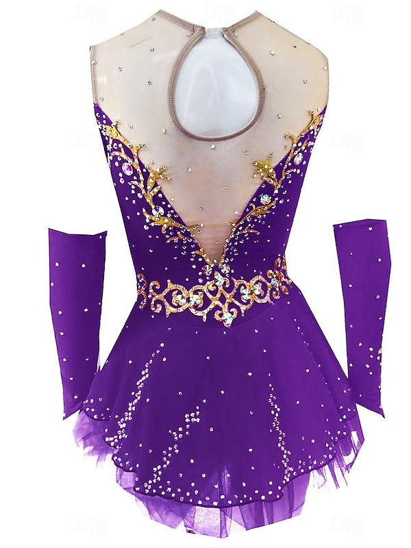 Figure Skating Dress Women's Girls' Dancewear Open Back Mesh Spandex Crystal/Rhinestone Ice Skating Dress